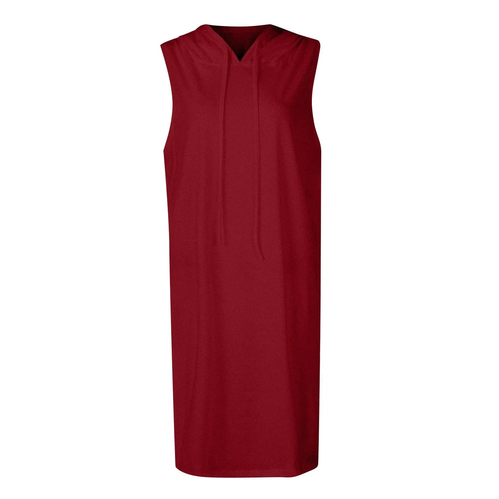 Womens Sleeveless Hoodie Dress With Drawstring Streetwear