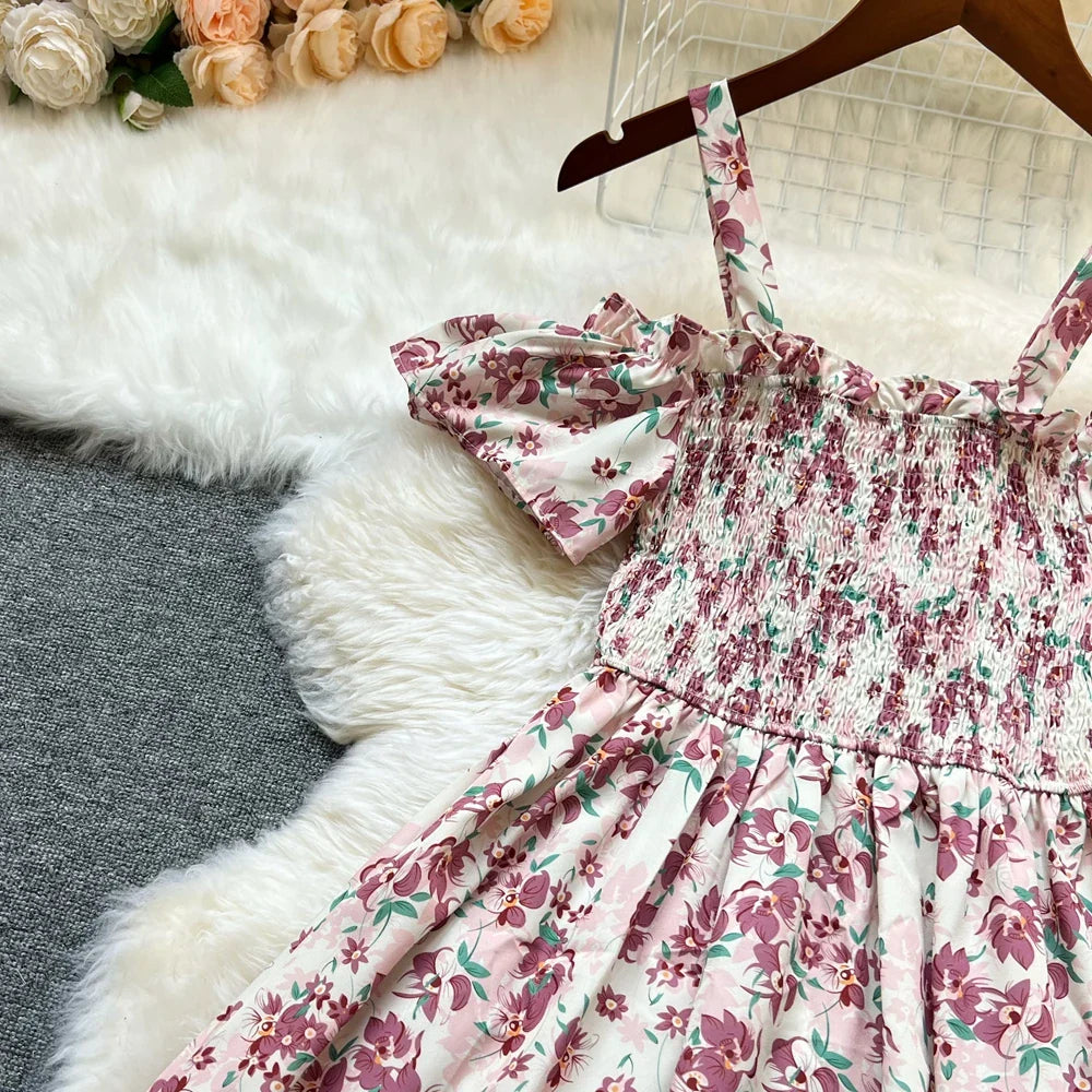 Floral Print Off Shoulder Summer Beach Dress For Women