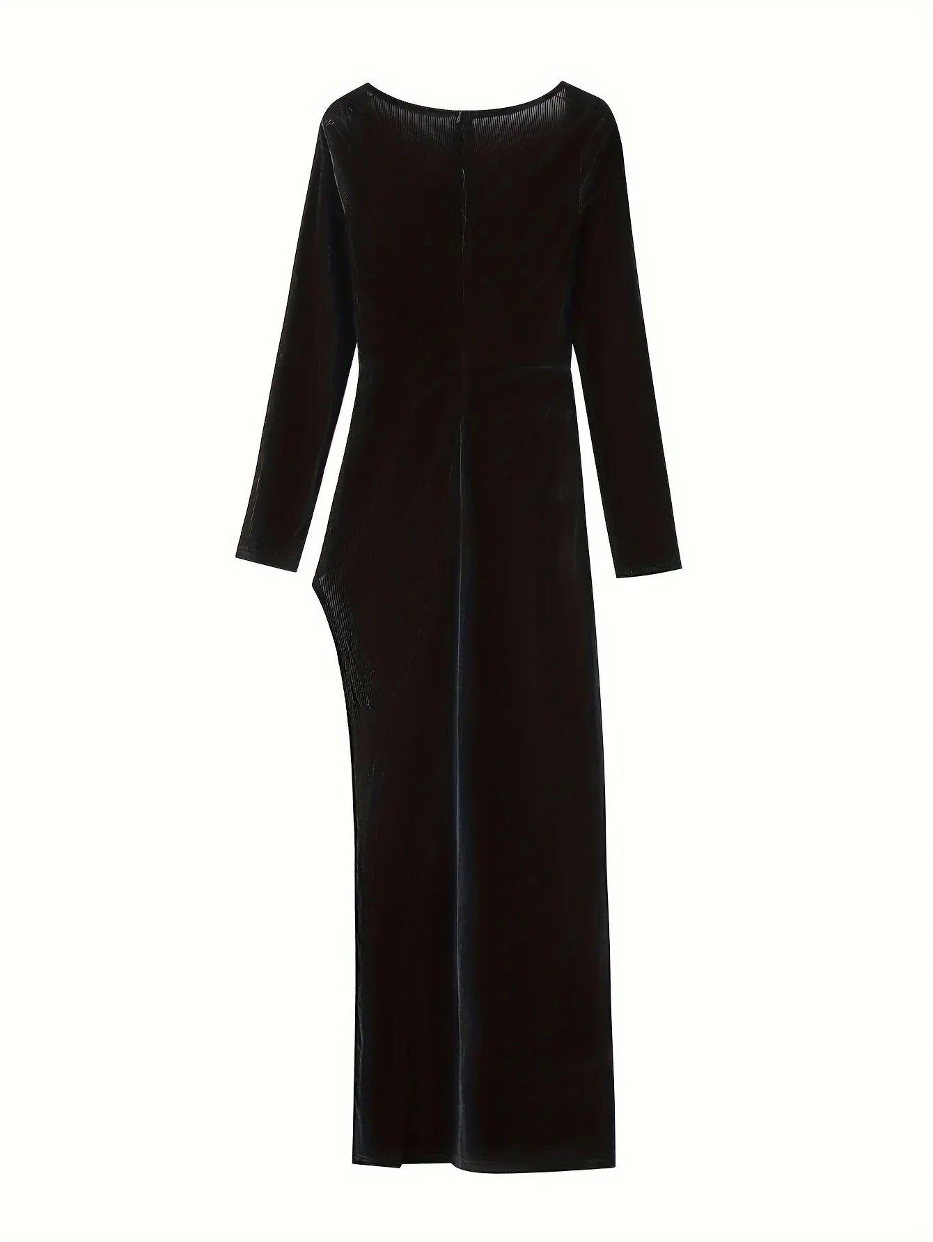Velvet Long Sleeve Maxi Dress With Split For Wedding Guest