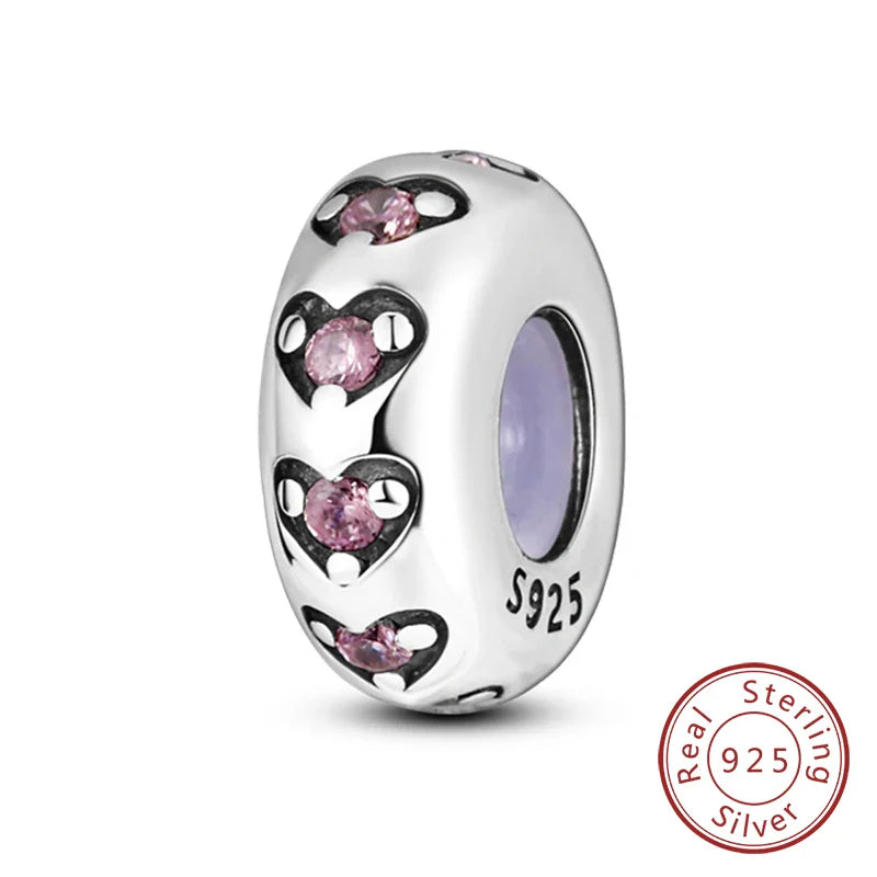 Fit Original 925 Sterling Silver Clip Charms with Zircon and Silicone Spacer Beads for Women DIY Bracelet Gift