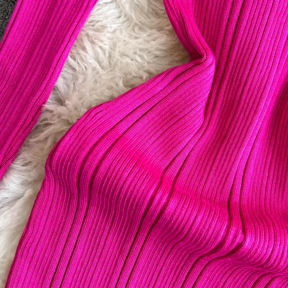 Long Sleeve Knitted Bodycon Dress For Women Autumn Retro