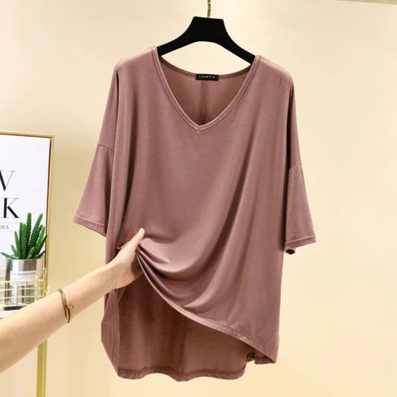 Solid Color Basic Short Sleeve Womens V Neck T Shirt Casual Cotton Tee for Summer