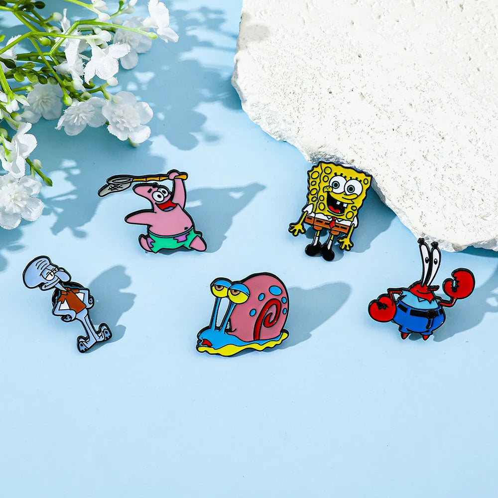 5 Pcs Cute Anime Enamel Pins Funny Gary the Snail Brooches for Clothing and Backpack Accessories Gift
