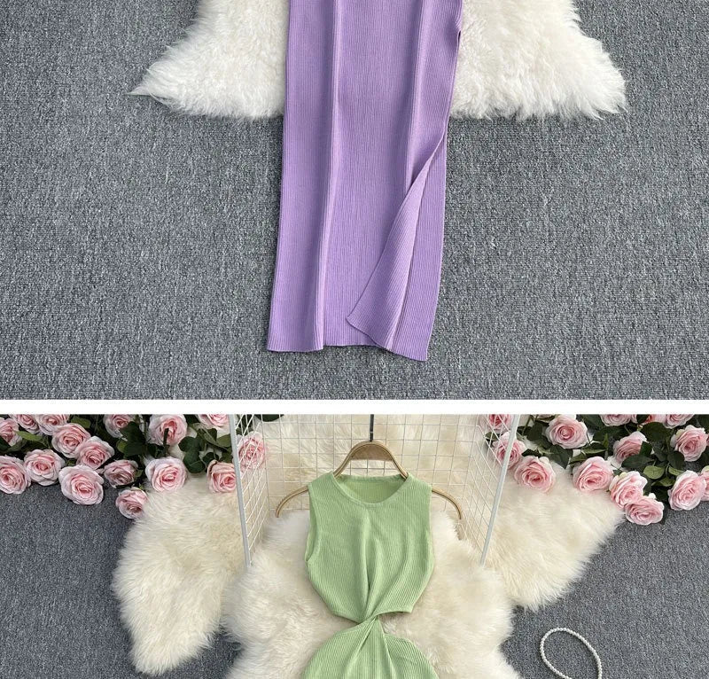 Knot Hollow Out Waist Knitted Bodycon Maxi Dress For Women