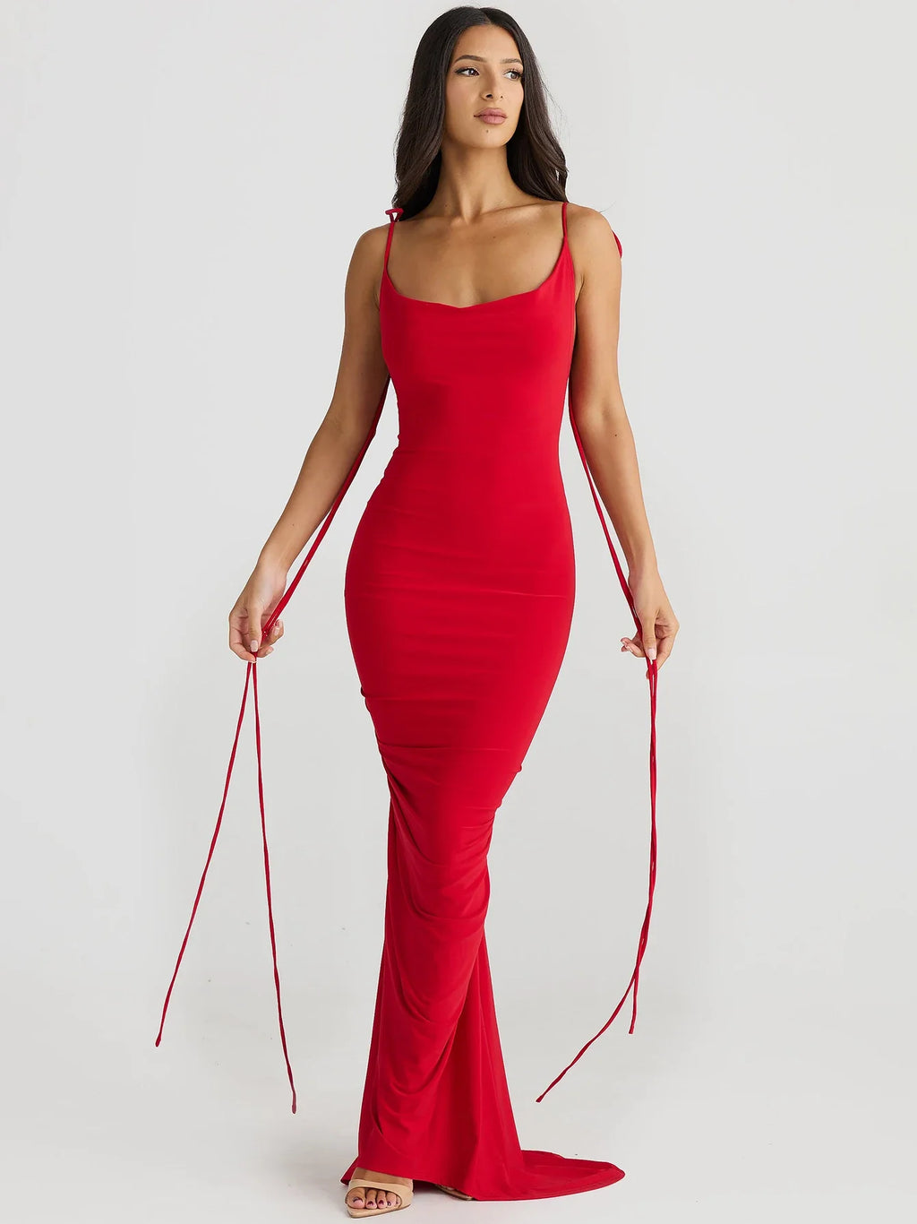 Backless Maxi Dress With Lace Up Spaghetti Straps Evening