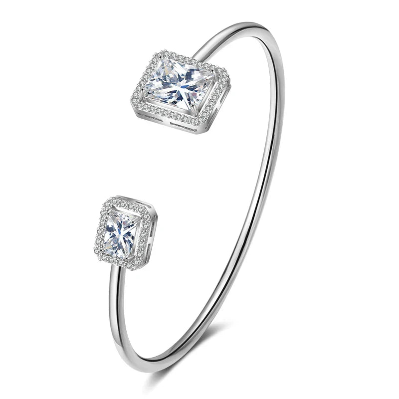 Geometric Gold Color Cuff Bangle with Cubic Zirconia for Women Fashion Jewelry