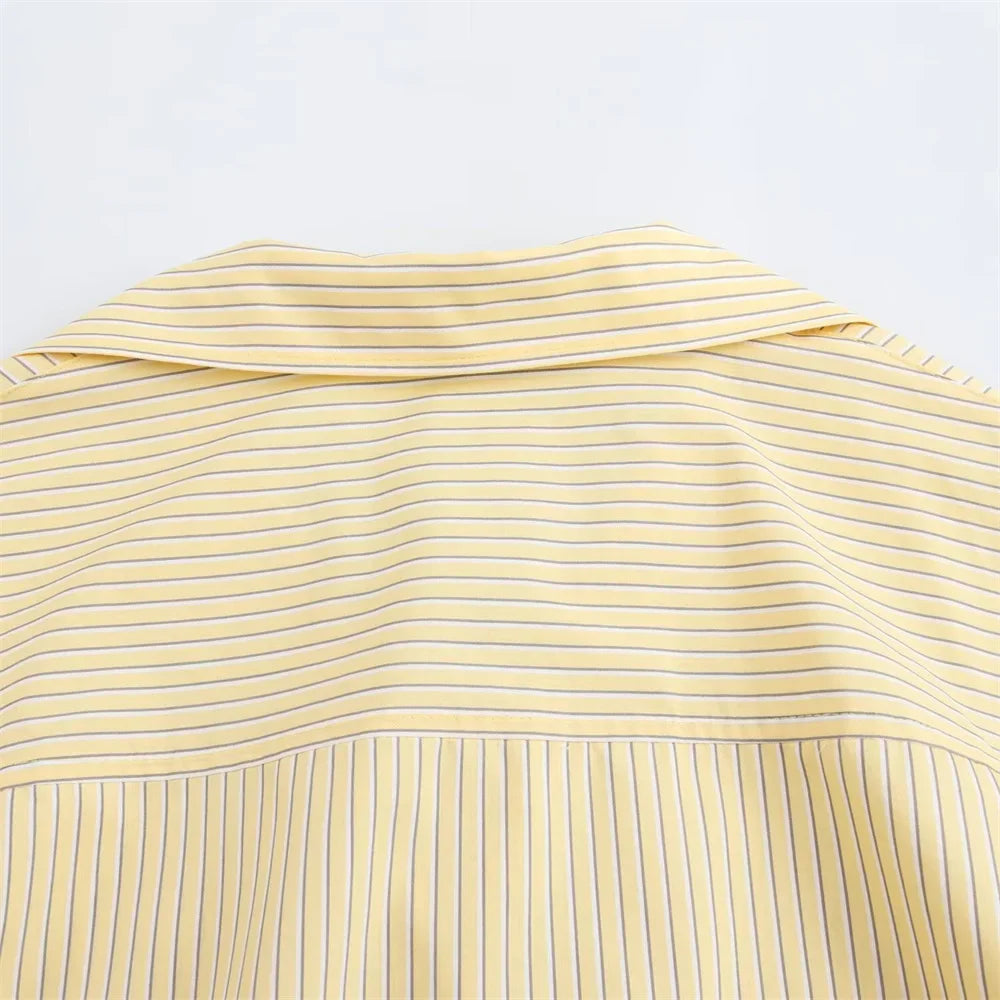 Women's Loose Poplin Shirt and High Waist Striped Pants Set for Spring