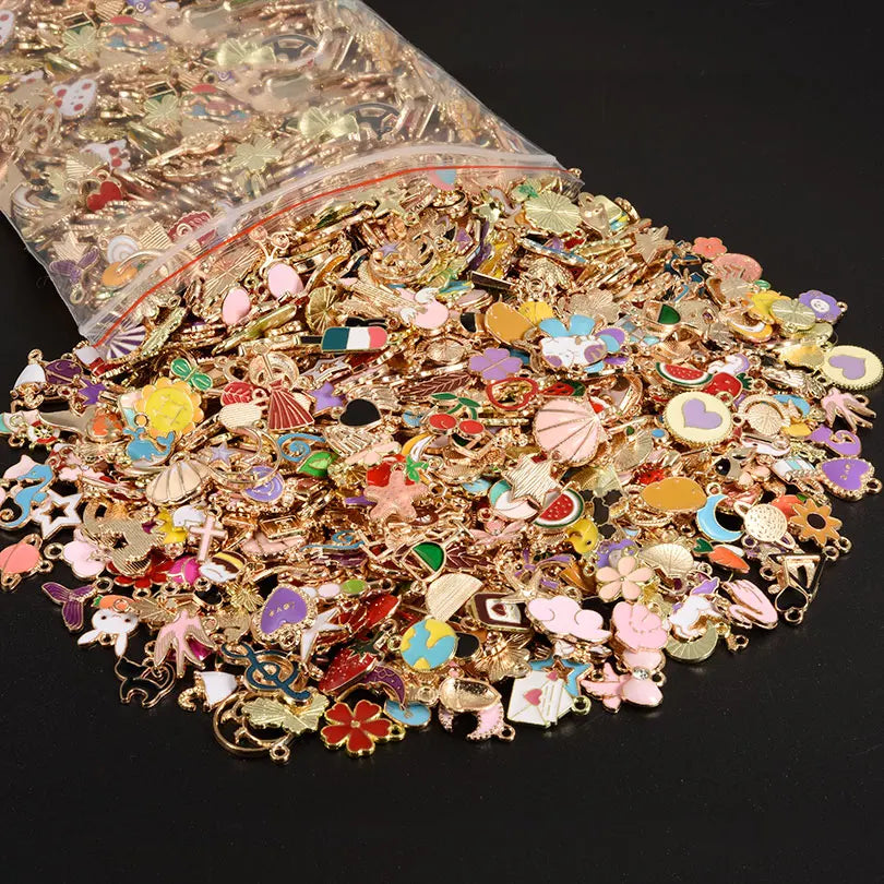 Random Mix of Animal Moon Fruits Heart Drip Oil Pendants for Handmade Jewelry Making Supplies with Metal Alloy Earring Components