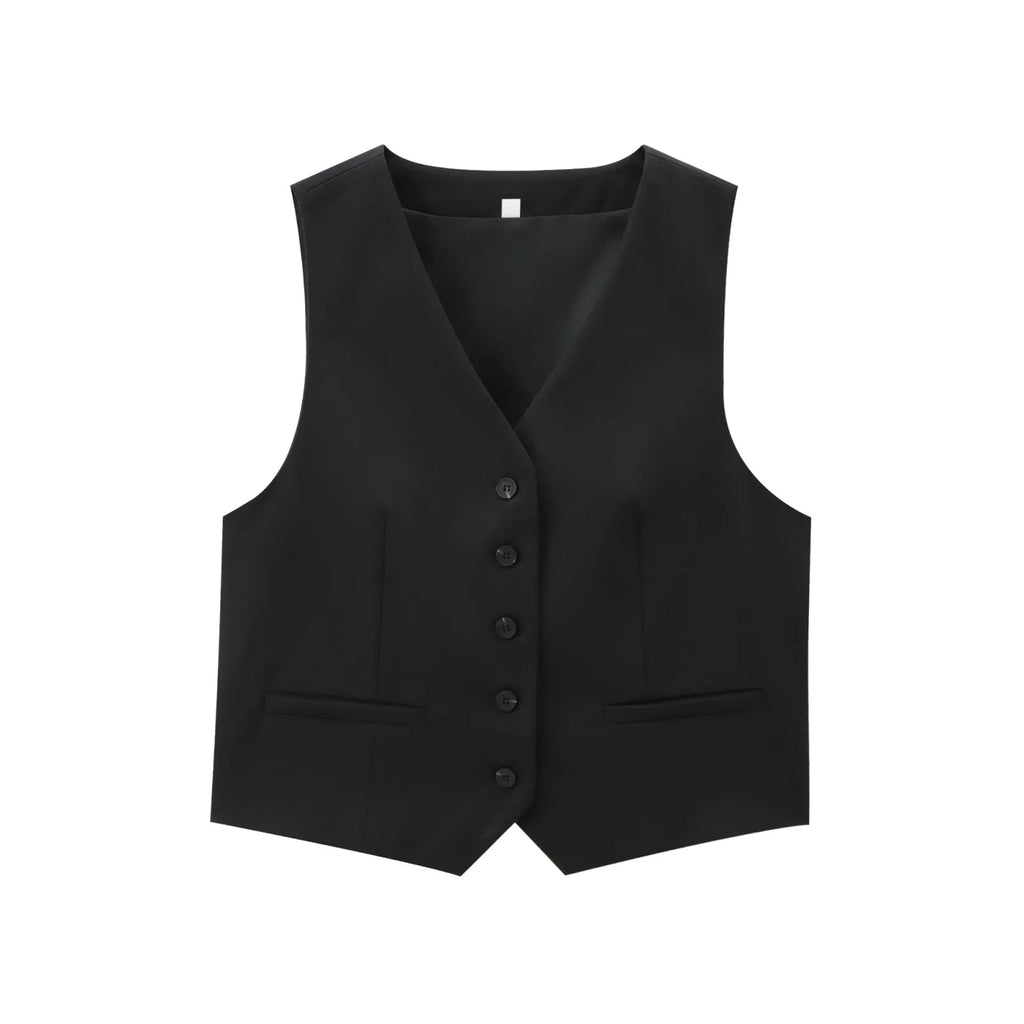 Women Slim-Fit Suit Vest and Trousers Set Vintage V-Neck Sleeveless Chic Summer Outfit