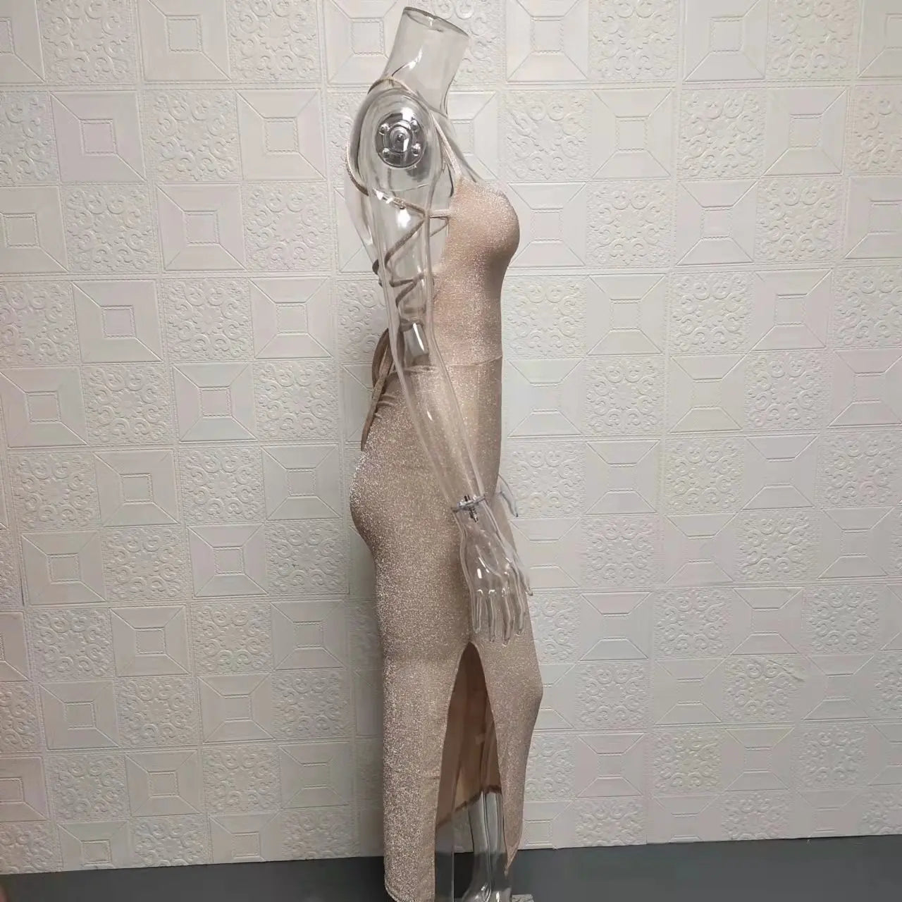 Backless Square Neck Wrap Dress With Slit In Solid Color