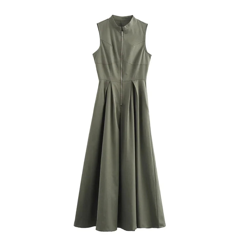 Elegant Sleeveless Pleated Long Dress For Women Office
