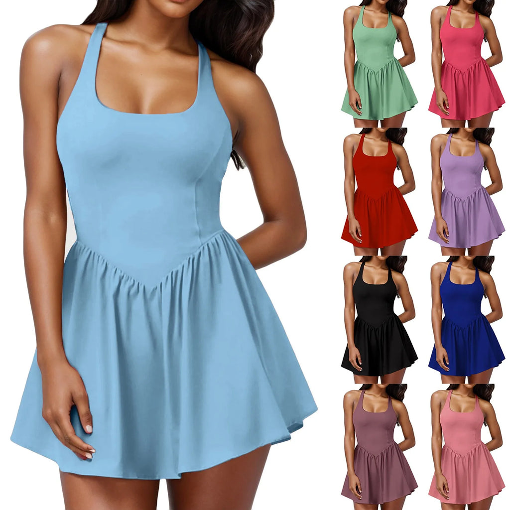 Womens Sleeveless Workout Romper With Built In Shorts