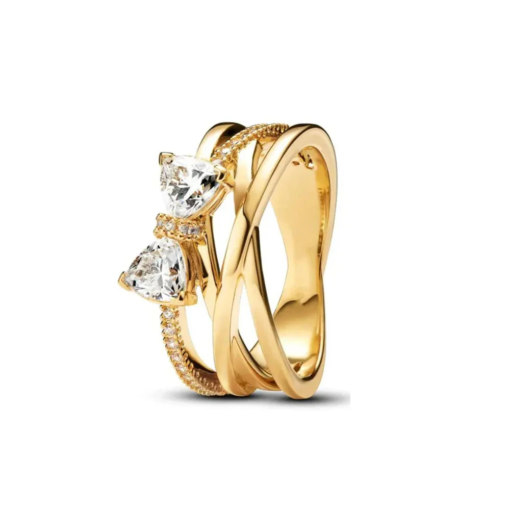 Classic Square Heart Shaped 925 Sterling Silver Ring in Exquisite Gold Color for Jewelry Gift