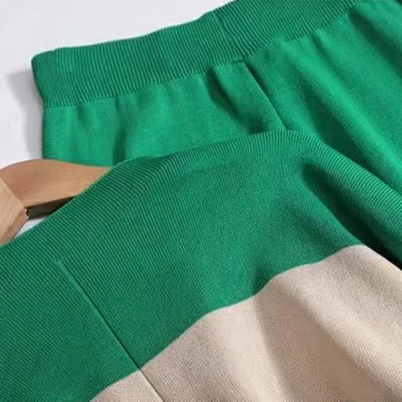 Women's Casual Sweater Set with Long Sleeve Tops and Color Block Design for Autumn and Winter