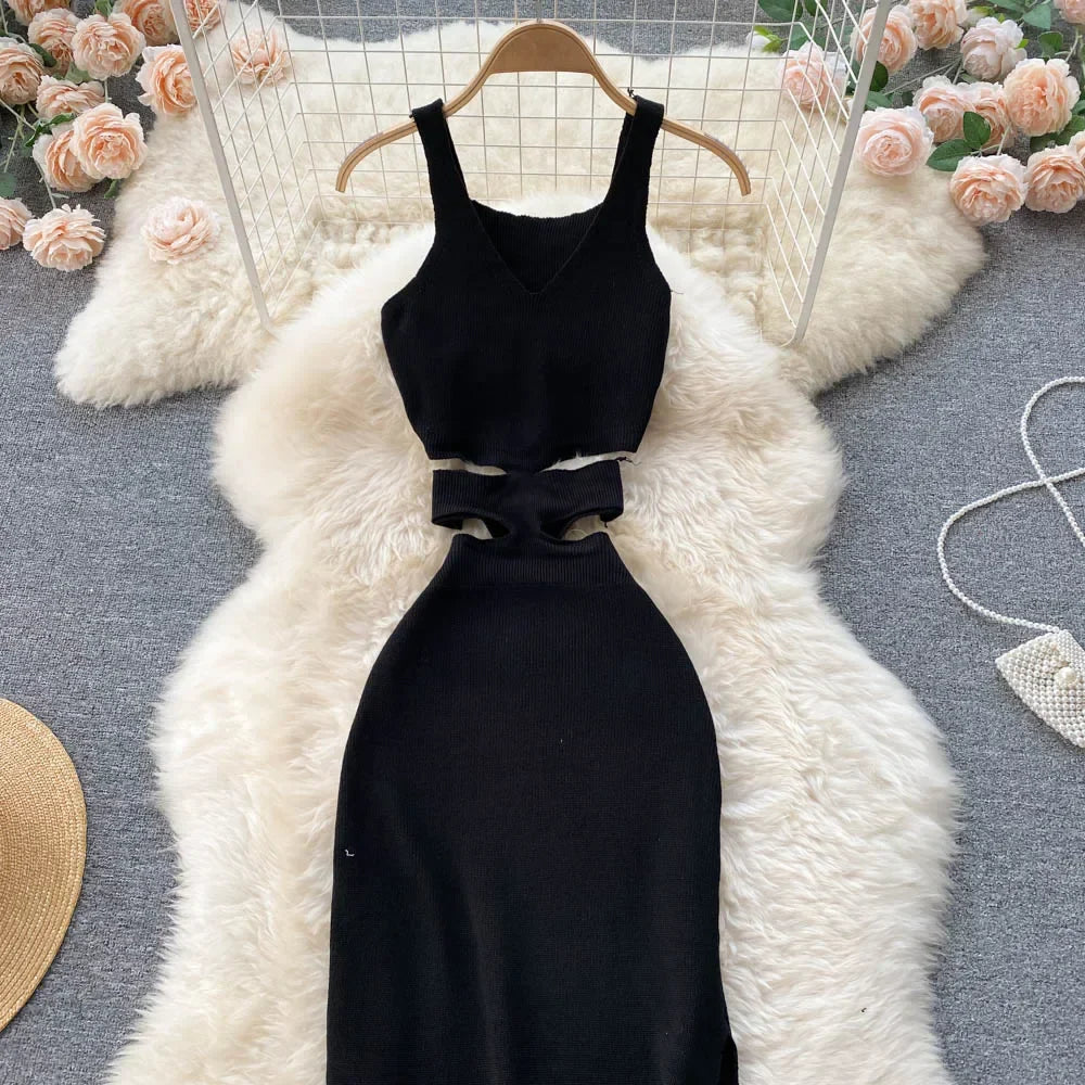 Backless Summer Knit Bodycon Dress For Women Hollow Out