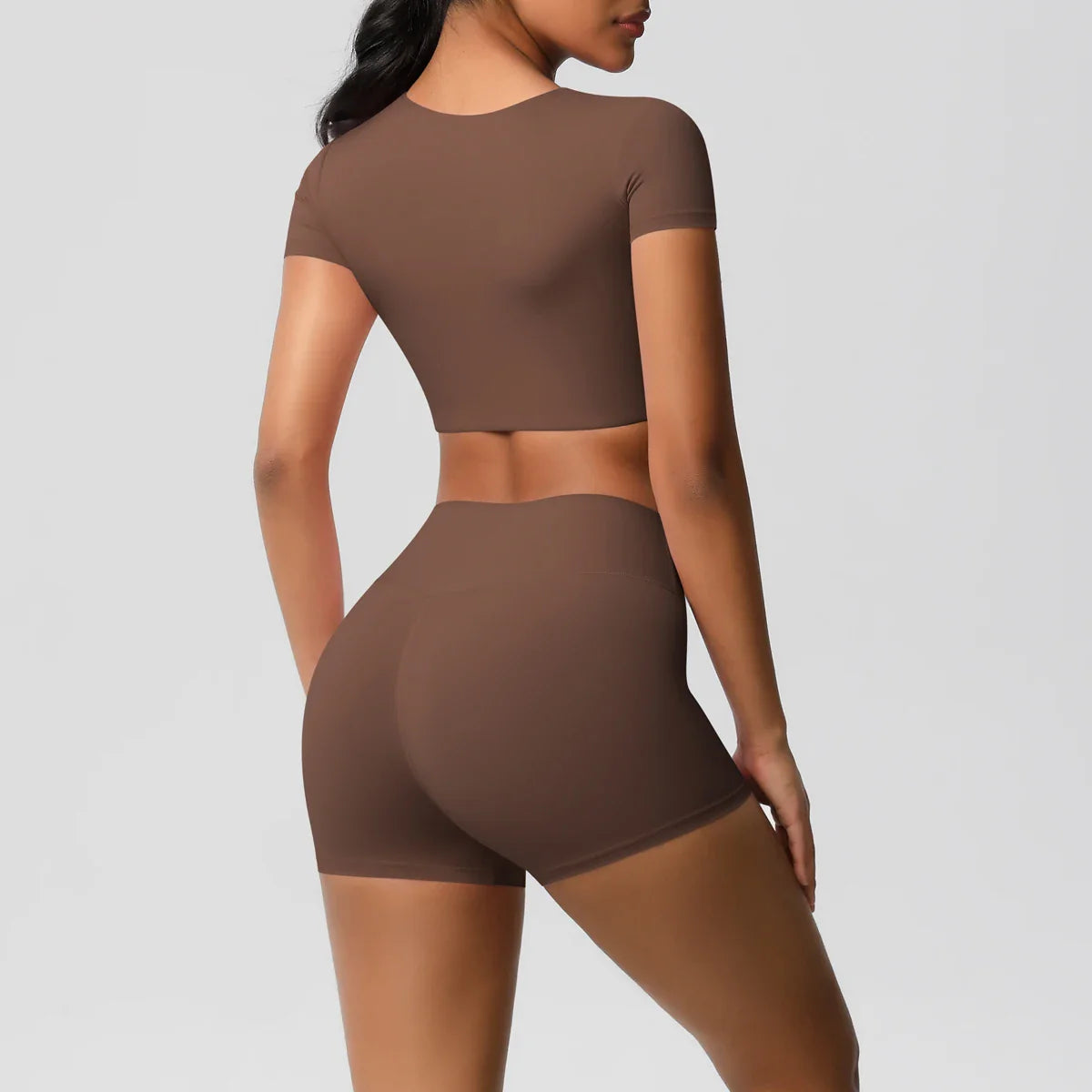 2PCS Women's Fitness Yoga Set High Waist Shorts with Short Sleeve Gym Top Seamless Sportswear Tracksuit for Activewear