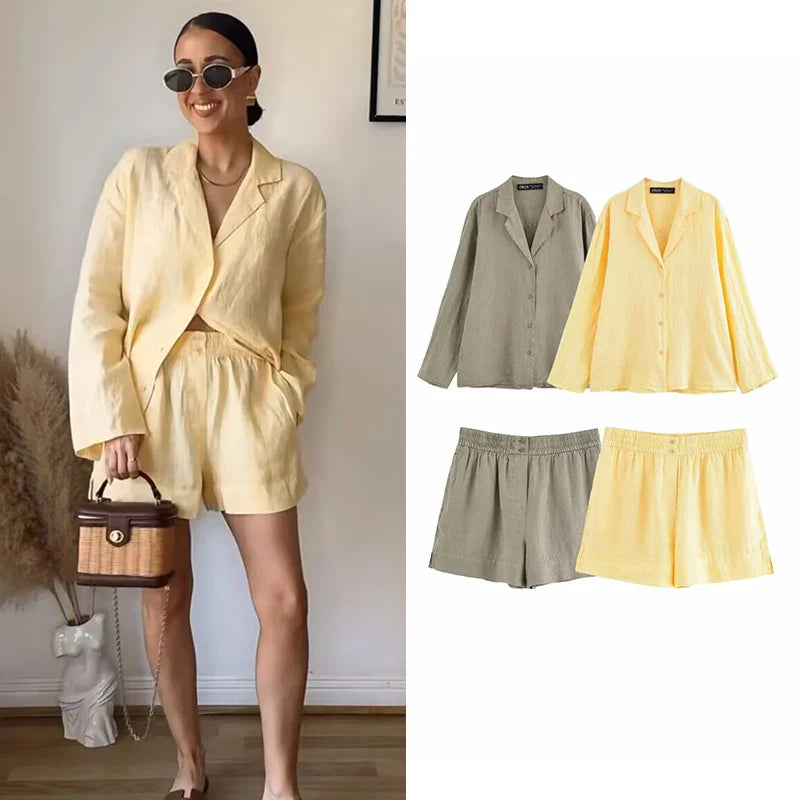 Chic Summer Women's Two-Piece Set Casual Straight Shirt and Shorts Matching Outfit for Street and Leisure Wear