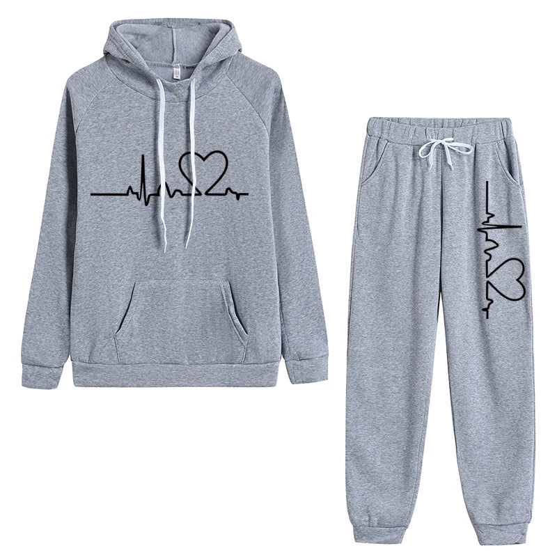 Autumn Winter Women's Fleece Tracksuit Hoodie and Sweatpants Set for Casual Jogging
