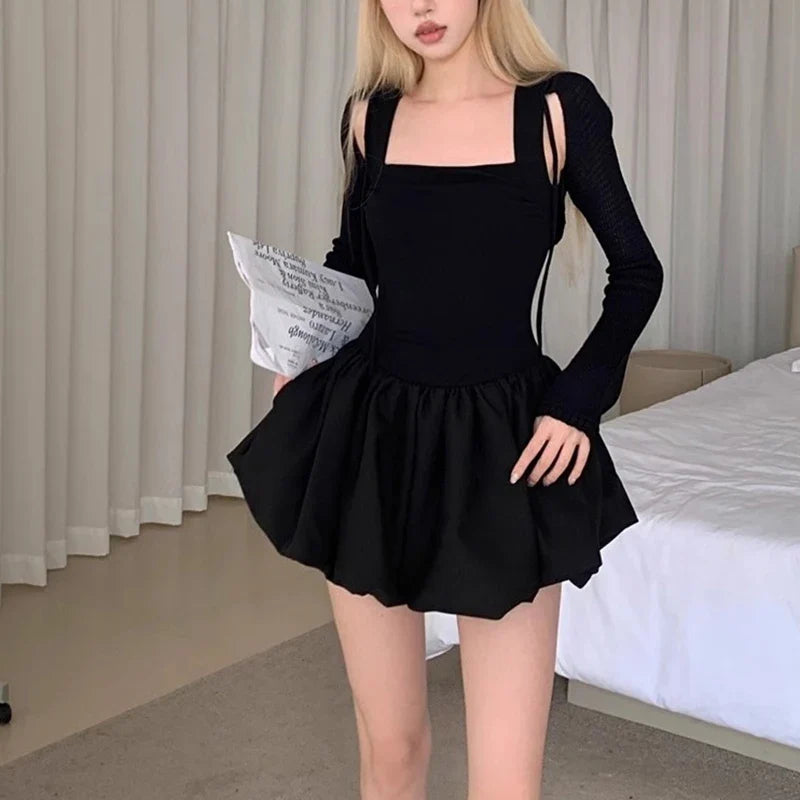 Cutecore Party Suspender Bubble Dress With Ruched Waist