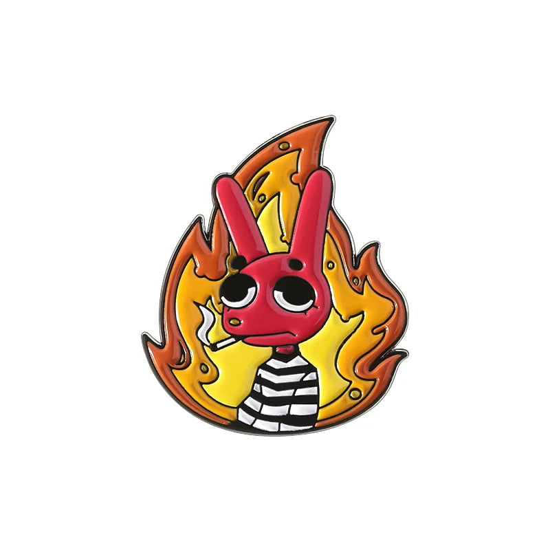 Humorous Anime Character Enamel Pins Red Eared Rabbit Brooch for Backpack and Jewelry Gifts