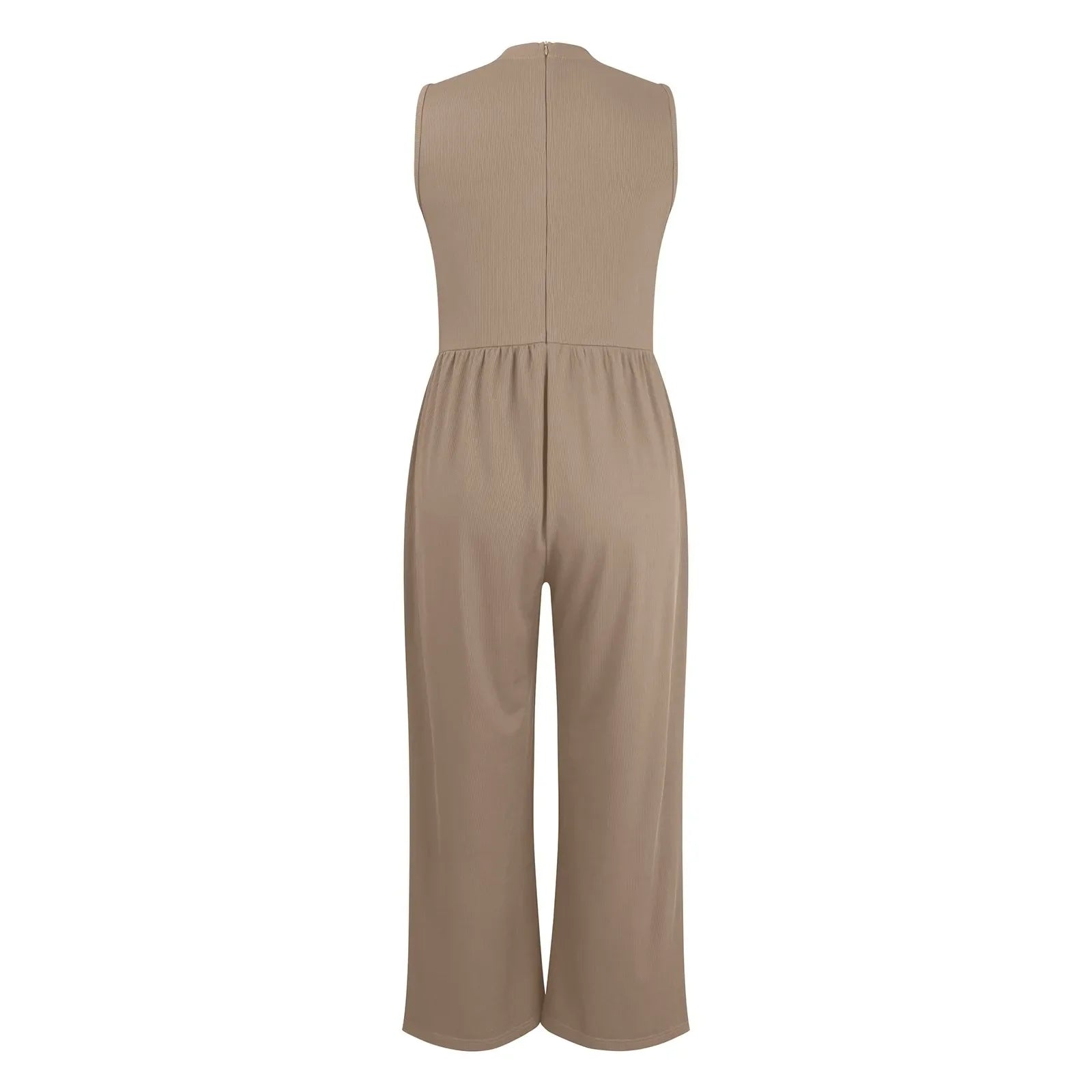 Women Sleeveless High Neck Ribbed Tank Top Jumpsuit Wide Leg Pants Romper with Tummy Control and High Waist Casual Summer Outfit