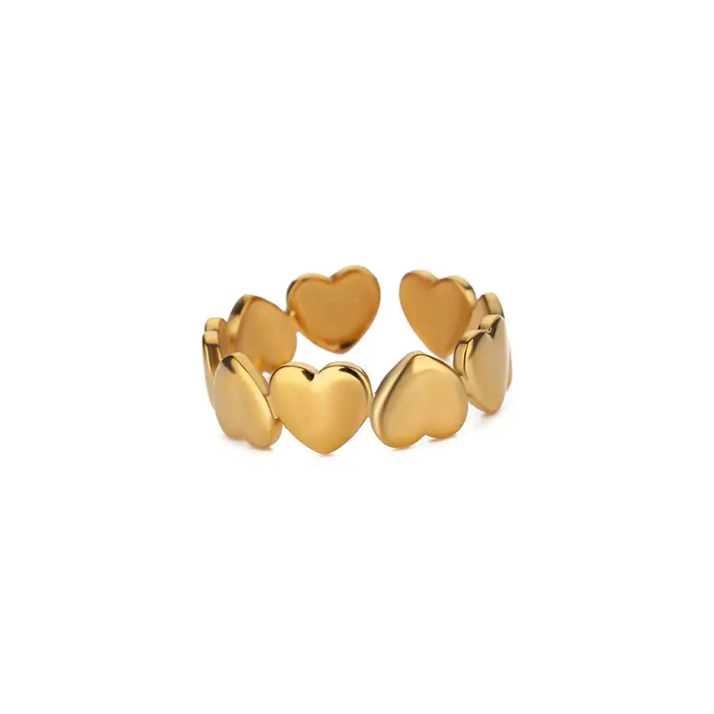 Gold Color Stainless Steel Heart Ring for Women Wedding Aesthetic Jewelry Gift