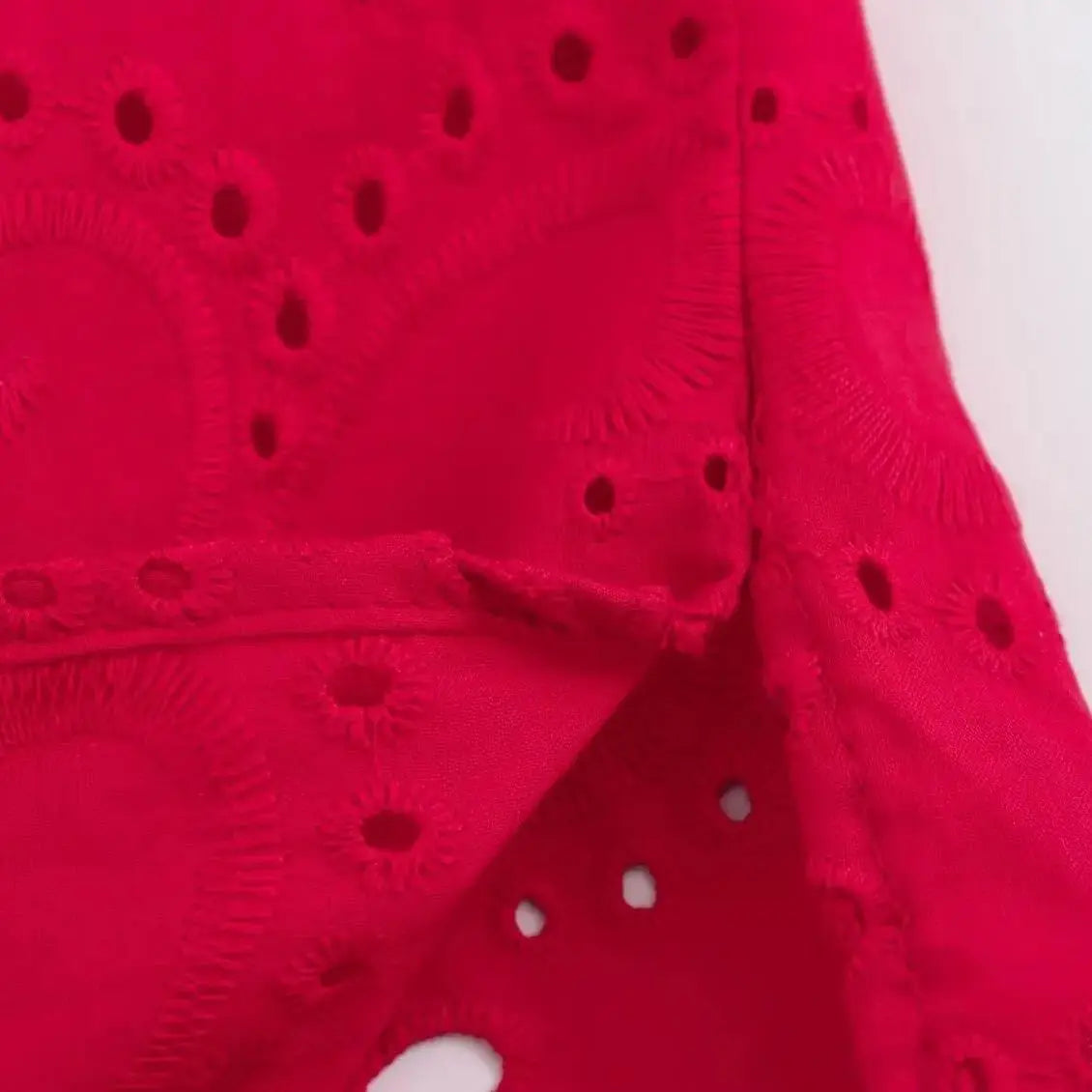 Women Casual Embroidered Hollow Single Breasted Lapel Shirt Top Long Sleeve Curved Hem Loose Fit Blouse