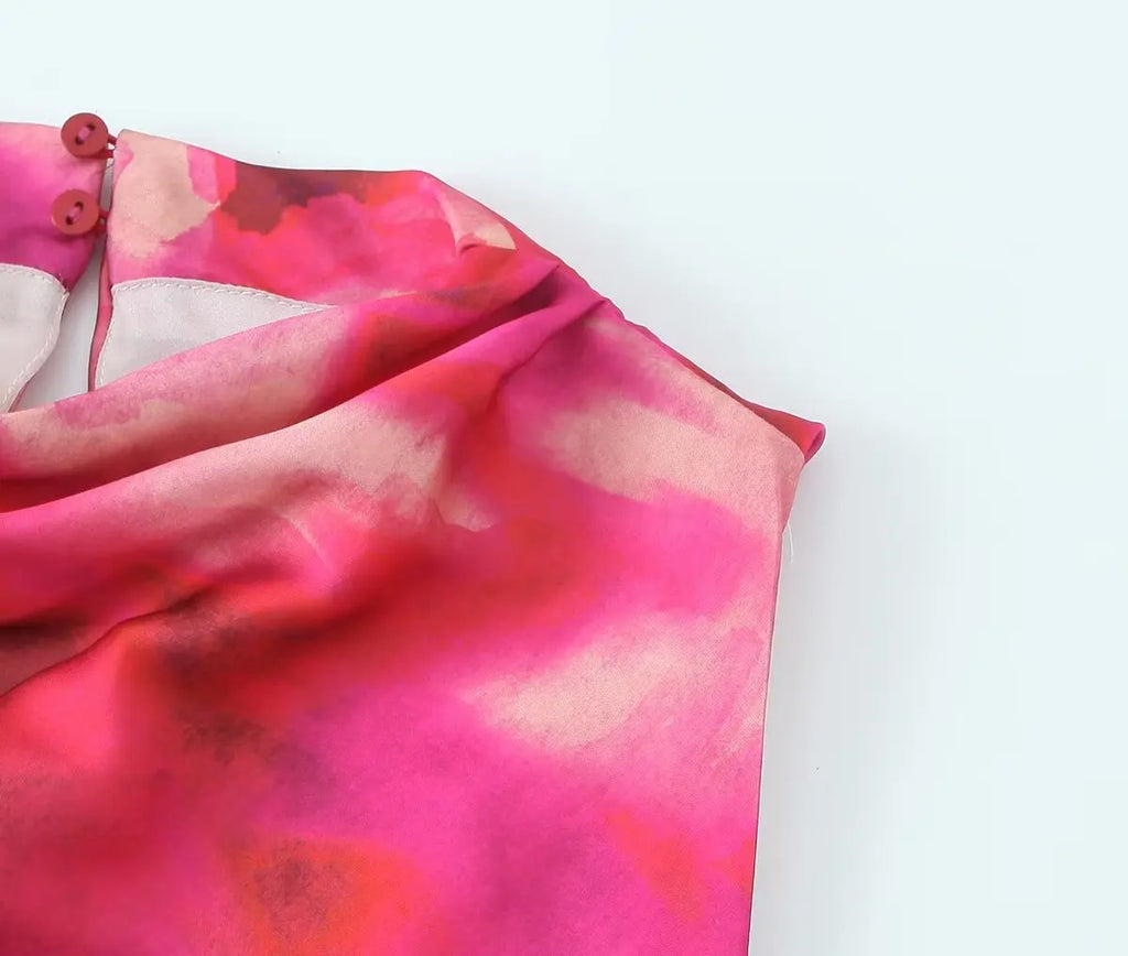 Printed Halter Neck Dress With Button Back for Women