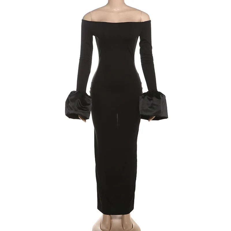 Y2K Strapless Backless Maxi Dress Lantern Sleeve Party