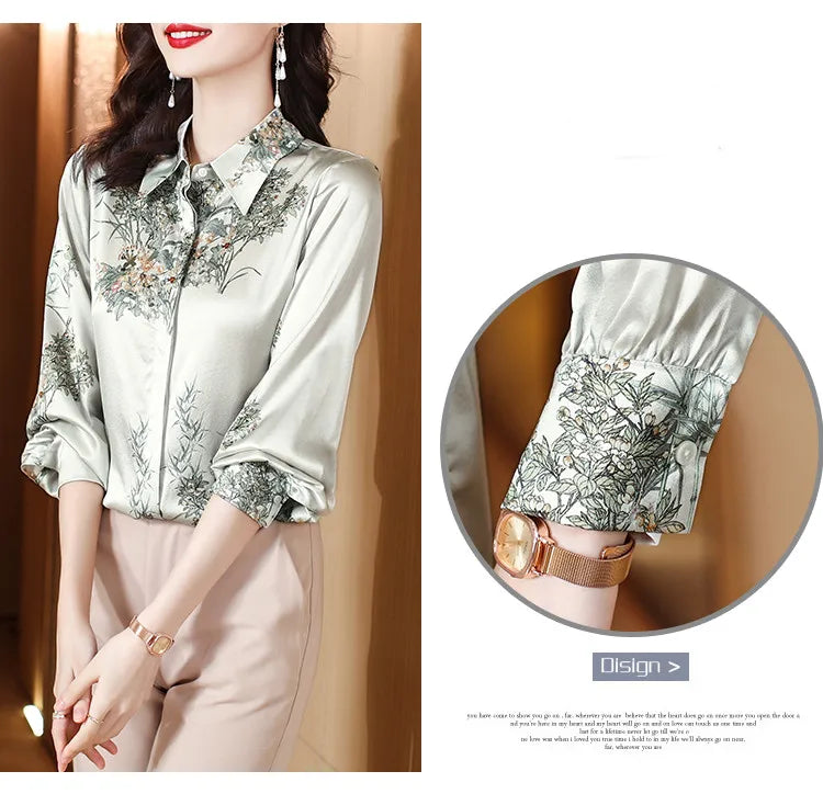 Elegant Floral Blouse for Women Spring Luxury Office Lady Shirt Basic Feminine Tops