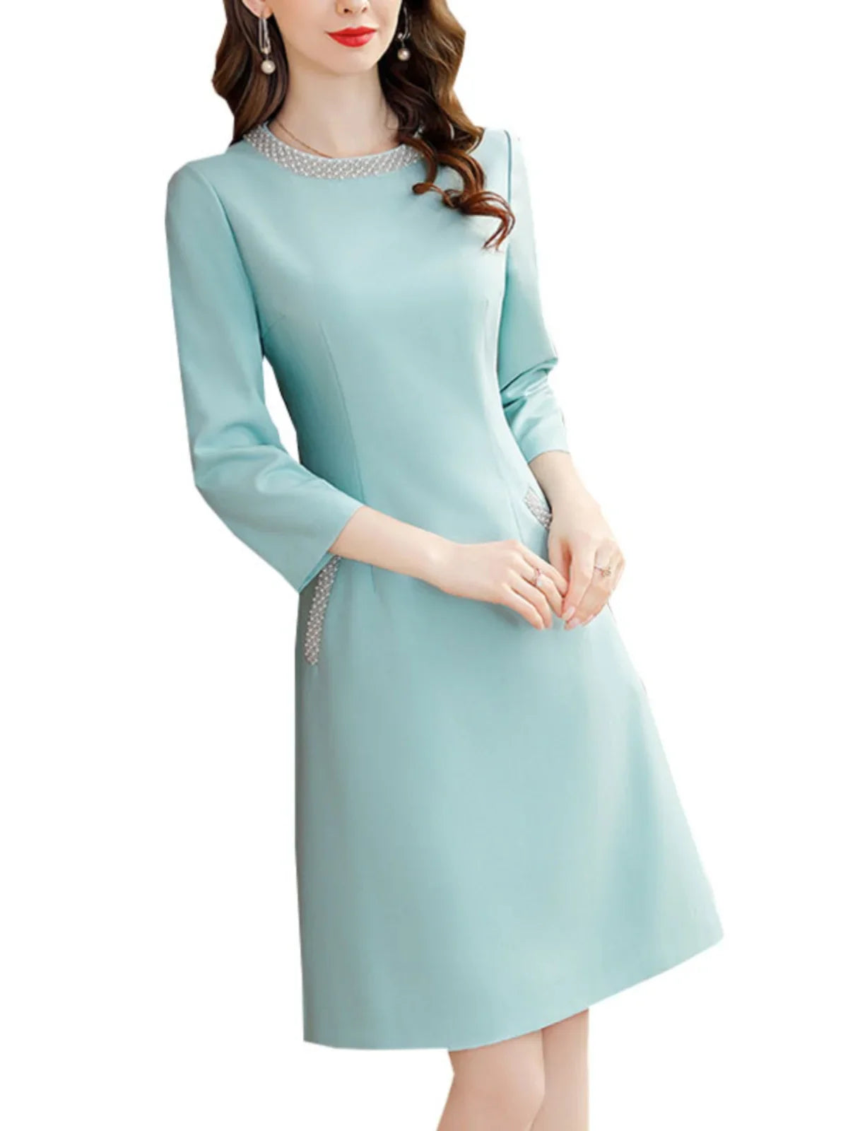 Chiffon Embroidered Dress For Women With Pockets Office