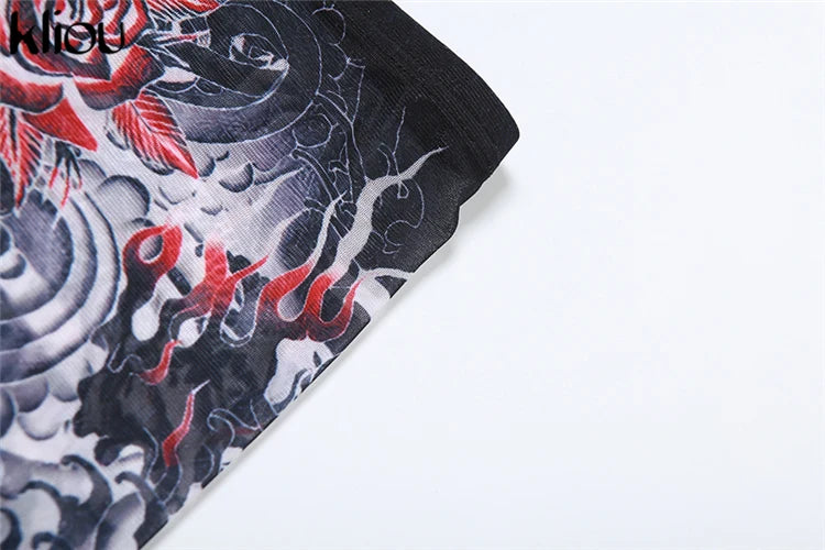 Mesh Trend Print 2 Piece Set for Women with Hipster Slash Neck Full Sleeve Top and Matching Slim Fit Pants