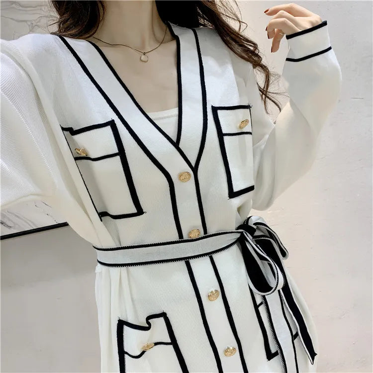 Autumn Elegant Two-Piece Trouser Suit for Women Long Sleeve Tailored Coat with Casual Wide Leg Trousers Office Lady Chic Set