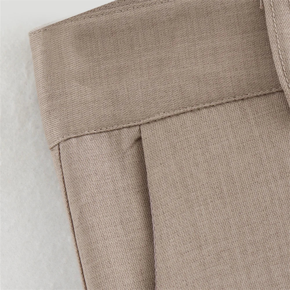 Women's Fashion Casual Double Pocket Coat and High Waist Wide Leg Pants Set