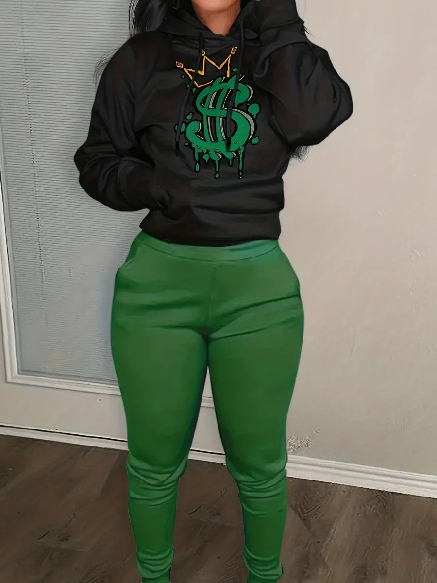 Elegant Women's Autumn Winter Two-Piece Pants Set with Stylish Print Casual Trousers Outfit