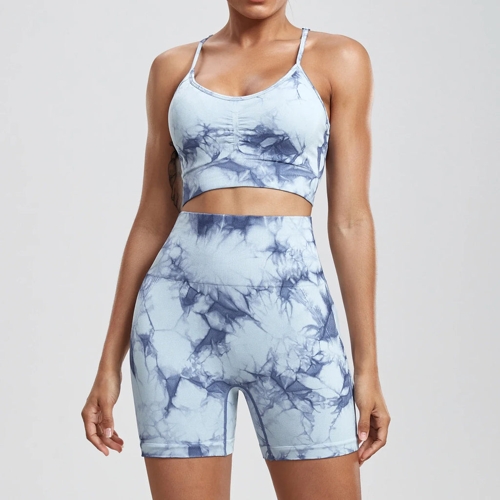 1/2/3PCS Tie Dye Seamless Women's High Waist Activewear Sets Stretch Sport Pants and Y2K Print Crop Tops for Running and Autumn Fitness