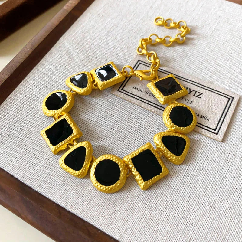 Luxury Green Rhinestone Crystal Bracelet for Women with Gold Color Link Chain - Vintage Geometric Design for Party Wedding or Bridal Jewelry Gifts