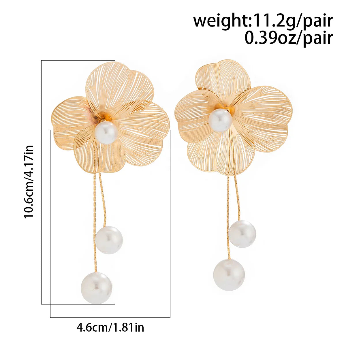 Women's Flower Petal Long Tassel Drop Earrings with Imitation Pearl for Weddings and Special Occasions