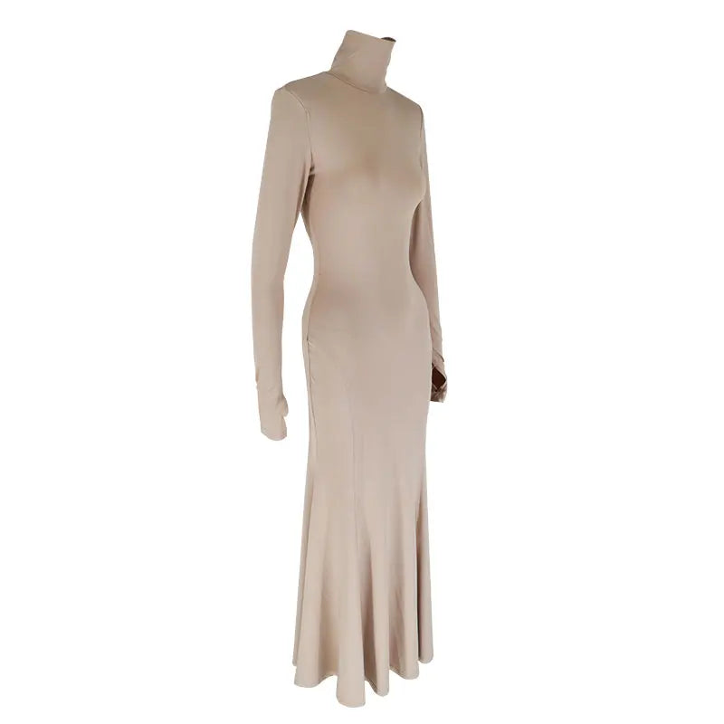 Backless Dress Solid Turtleneck For Women Winter Fashion