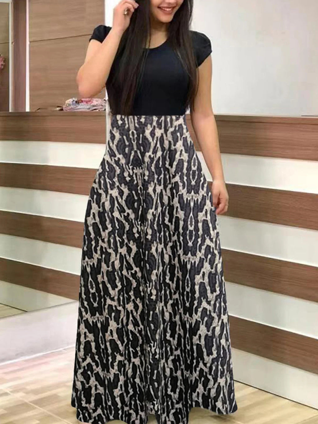 Leopard Print Dress For Women Crew Neck Casual Summer