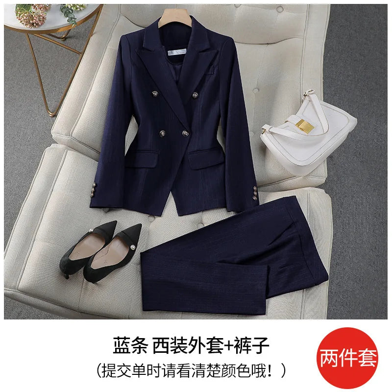 Stylish Women's Blue Blazer for Interviews and Workwear High-End Pant Suit for Career Professionals and College Students Elegant Hotel Manager Jacket