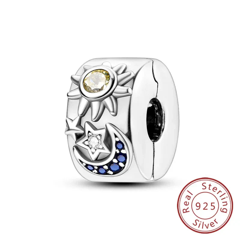 Fit Original 925 Sterling Silver Clip Charms with Zircon and Silicone Spacer Beads for Women DIY Bracelet Gift
