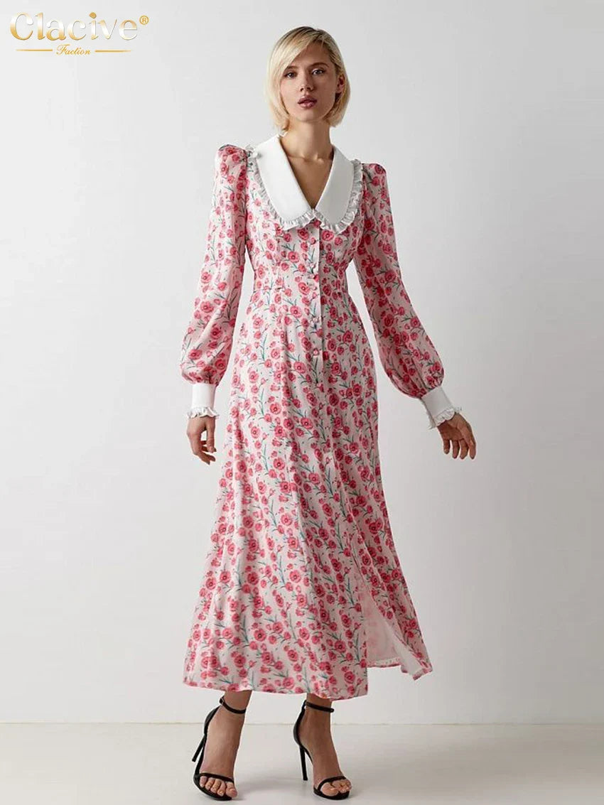 Office Midi Dress With Doll Collar Long Sleeves Elegant