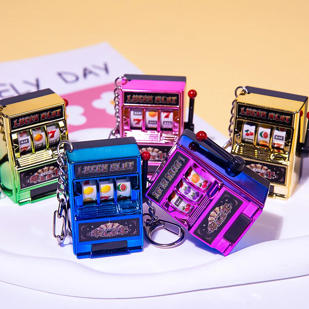 Portable Mini Fruit Slot Keychain Pendant Retro Toy Coin Operated Game for Kids and Adults