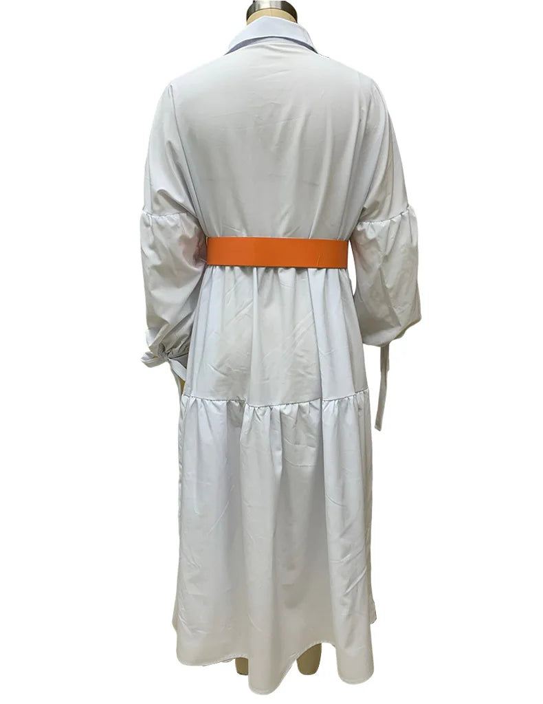 Women Casual Front Button Shirt Dress With Belt Longsleeve