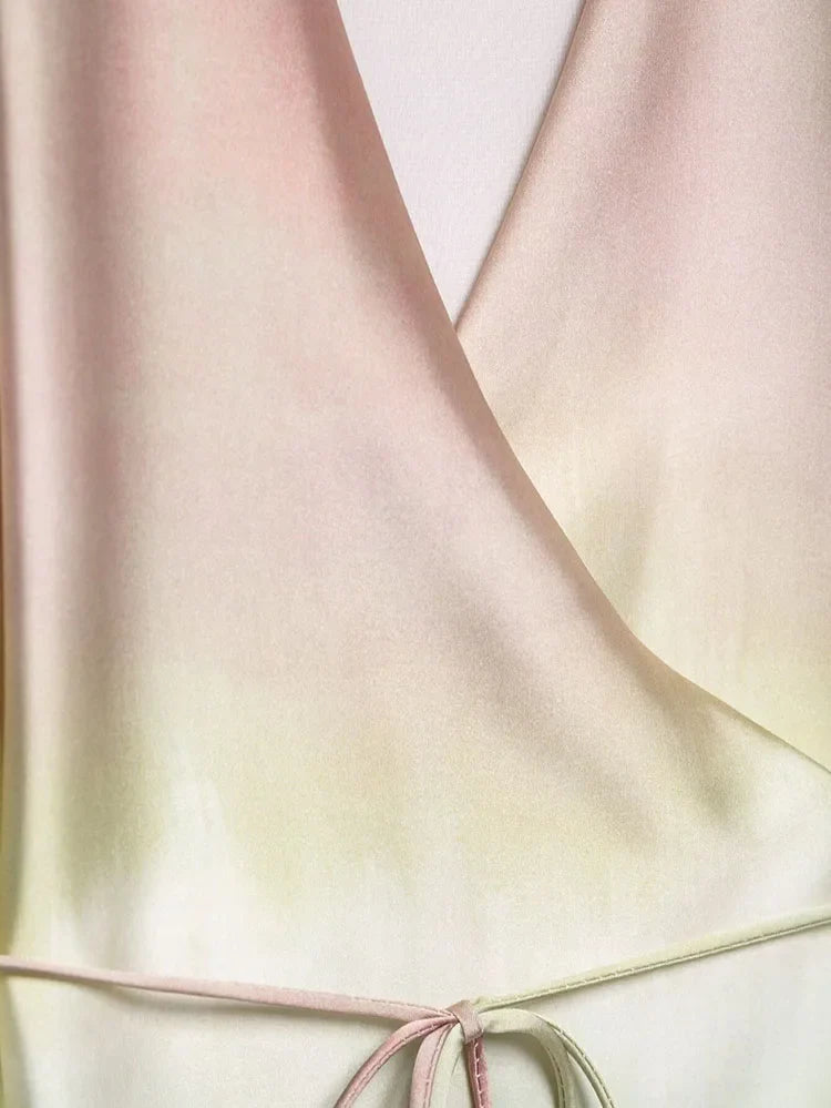 Women Tie Dye Two Piece Set Casual V Neck Waistcoat and Wide Leg Trousers with Shoulder Pads