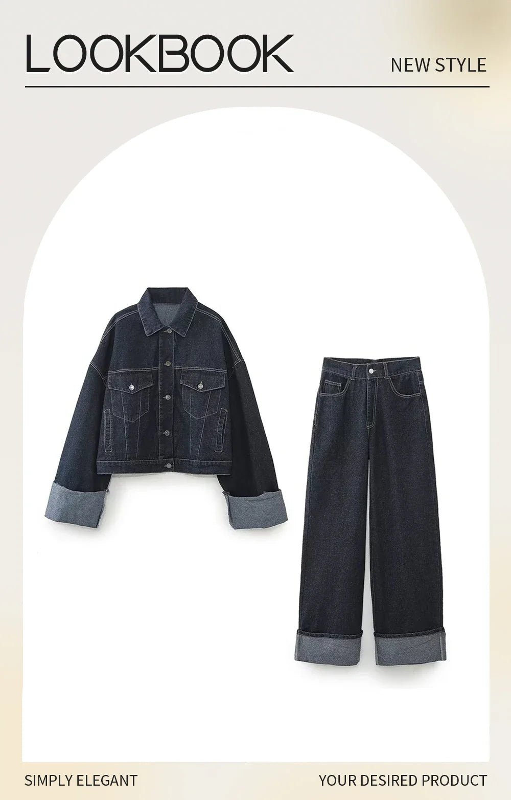 Women's Denim Jacket and Wide Leg Pants Set Stylish Spring Outfit