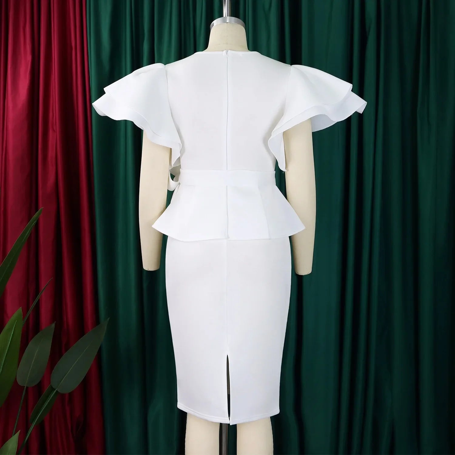 V Neck Bodycon Midi Dress With Ruffle Sleeves For Women