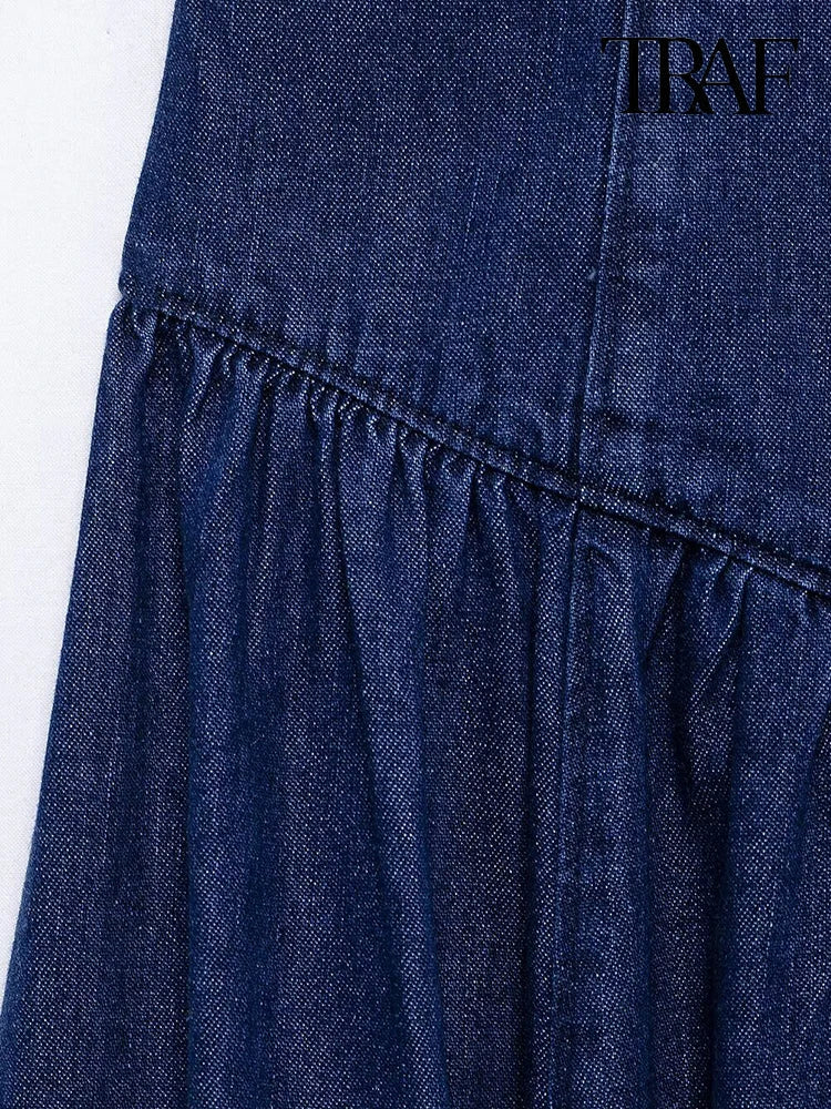 Denim Sheath Party Dress With Drawstring Navy Back Zipper