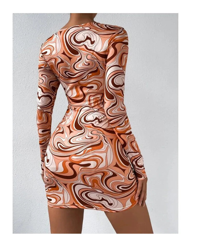 Leopard Print Backless Mini Dress With Hollow Out Detailing